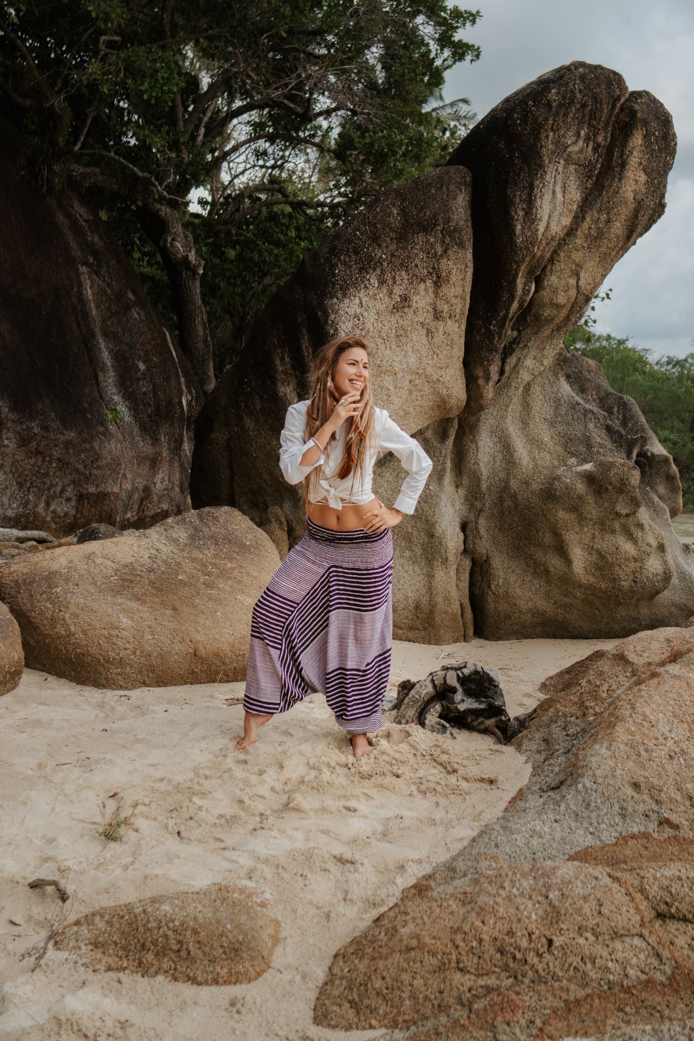 Harem Pants - Striped - Purple