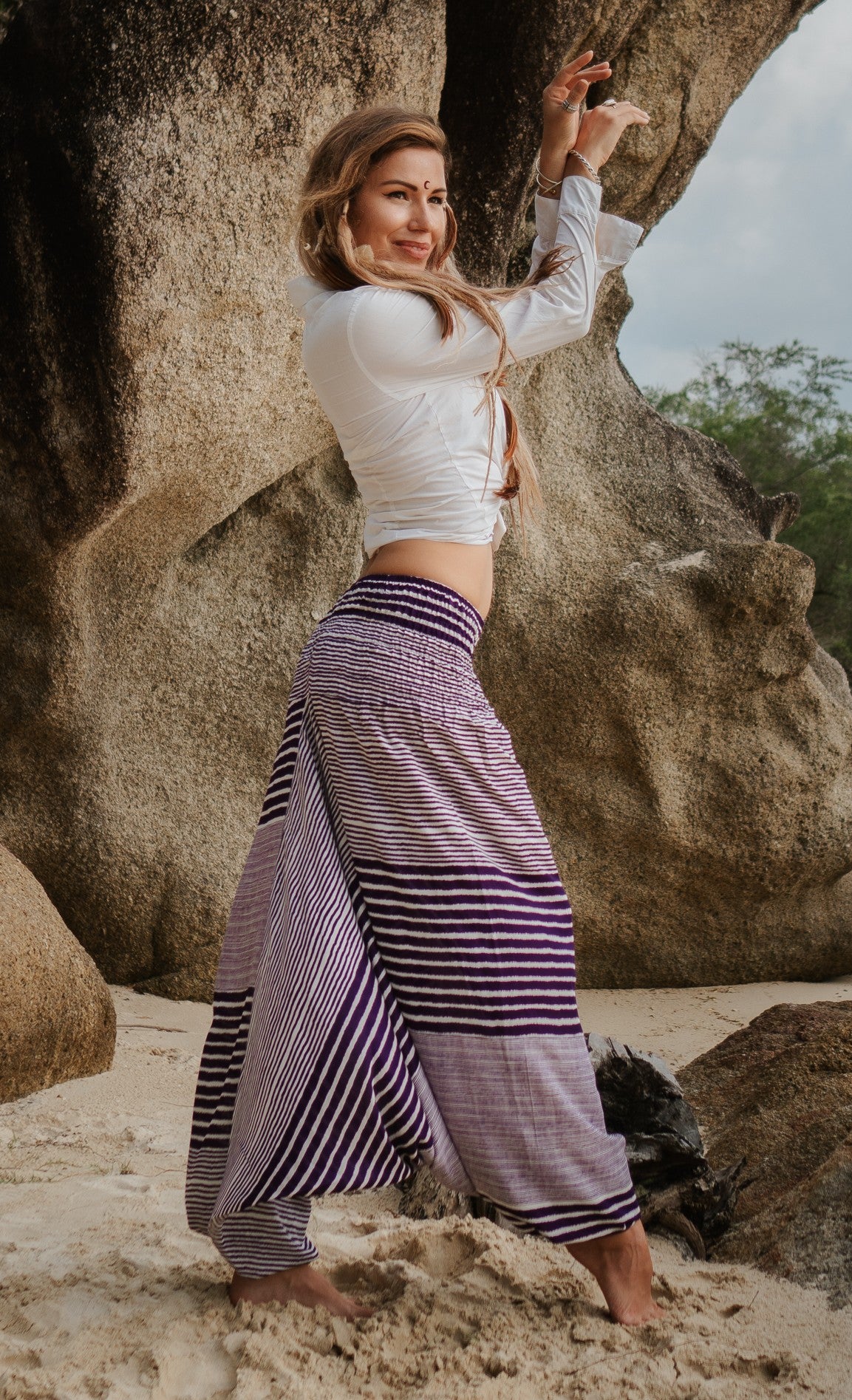 Harem Pants - Striped - Purple & White