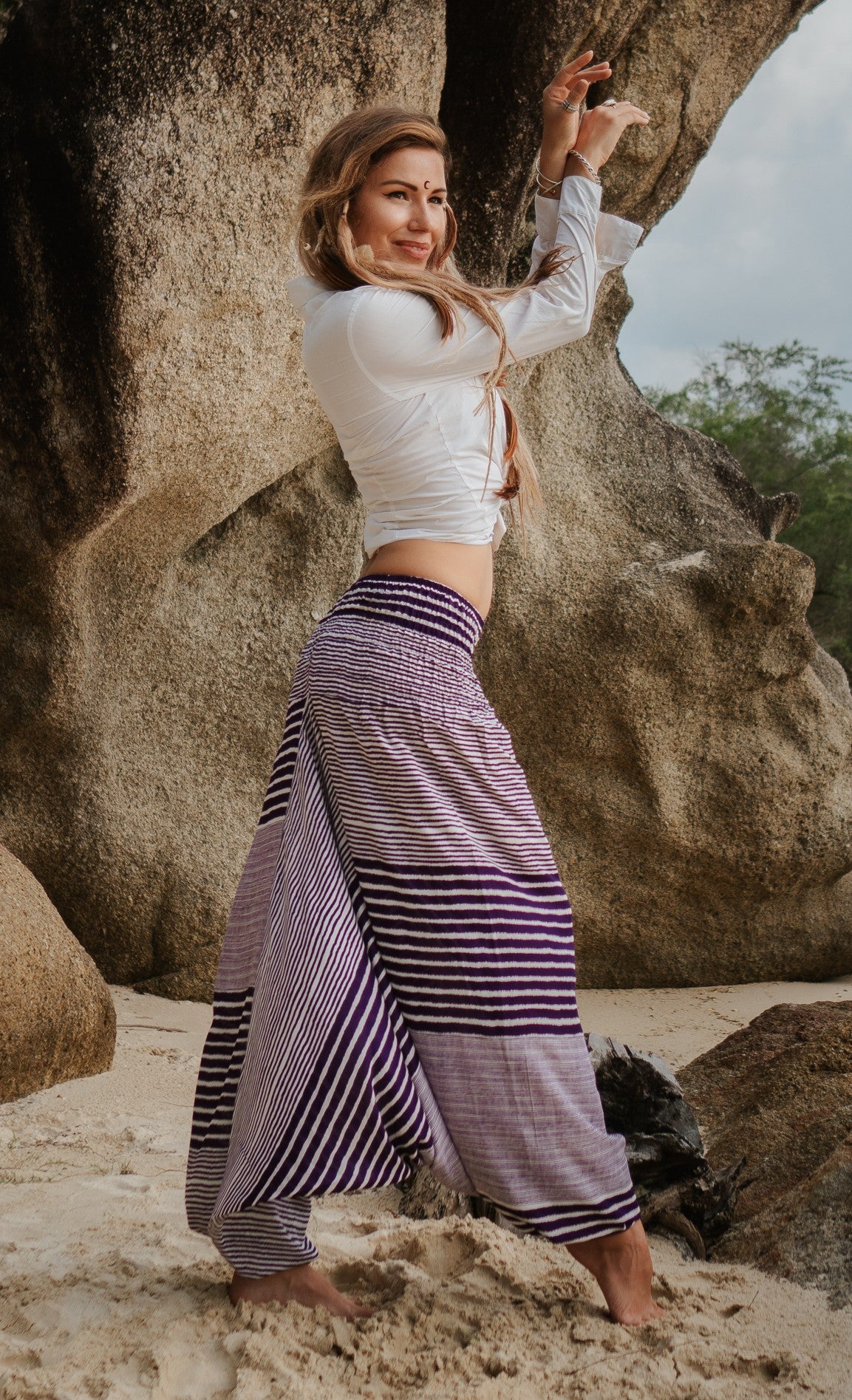 Harem Pants - Striped - Purple
