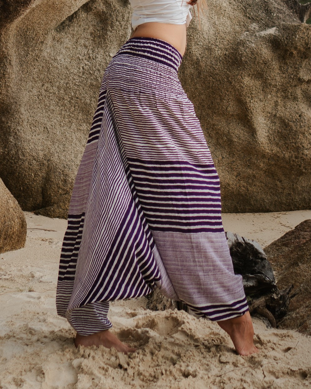 Harem Pants - Striped - Purple