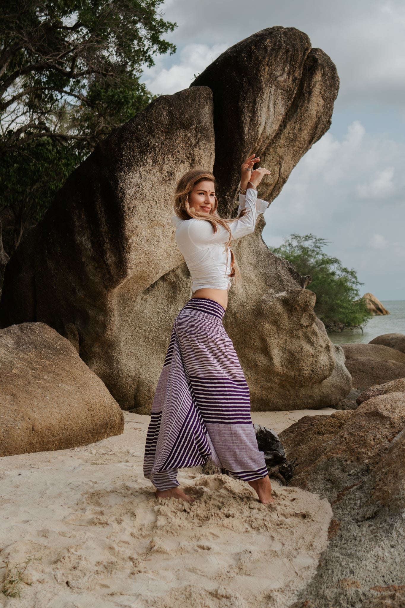 Harem Pants - Striped - Purple