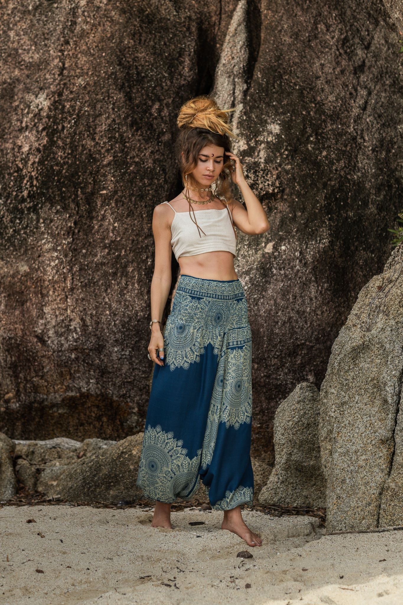 Harem Pants - Plain Mandala Print - Teal