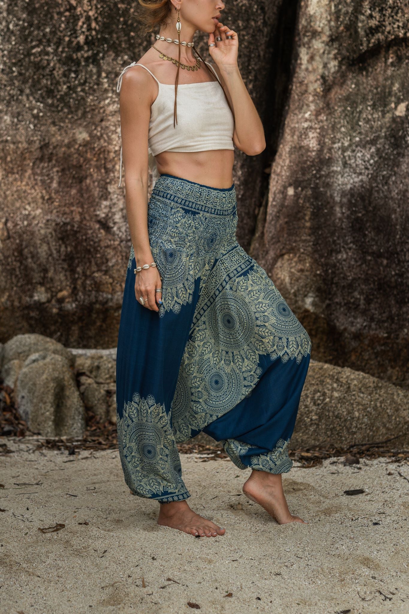 Harem Pants - Plain Mandala Print - Teal