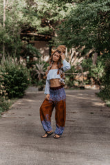 High Crotch Harem Pants - Mandala Print - Bronze/Blue