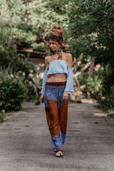 High Crotch Harem Pants - Mandala Print - Bronze/Blue
