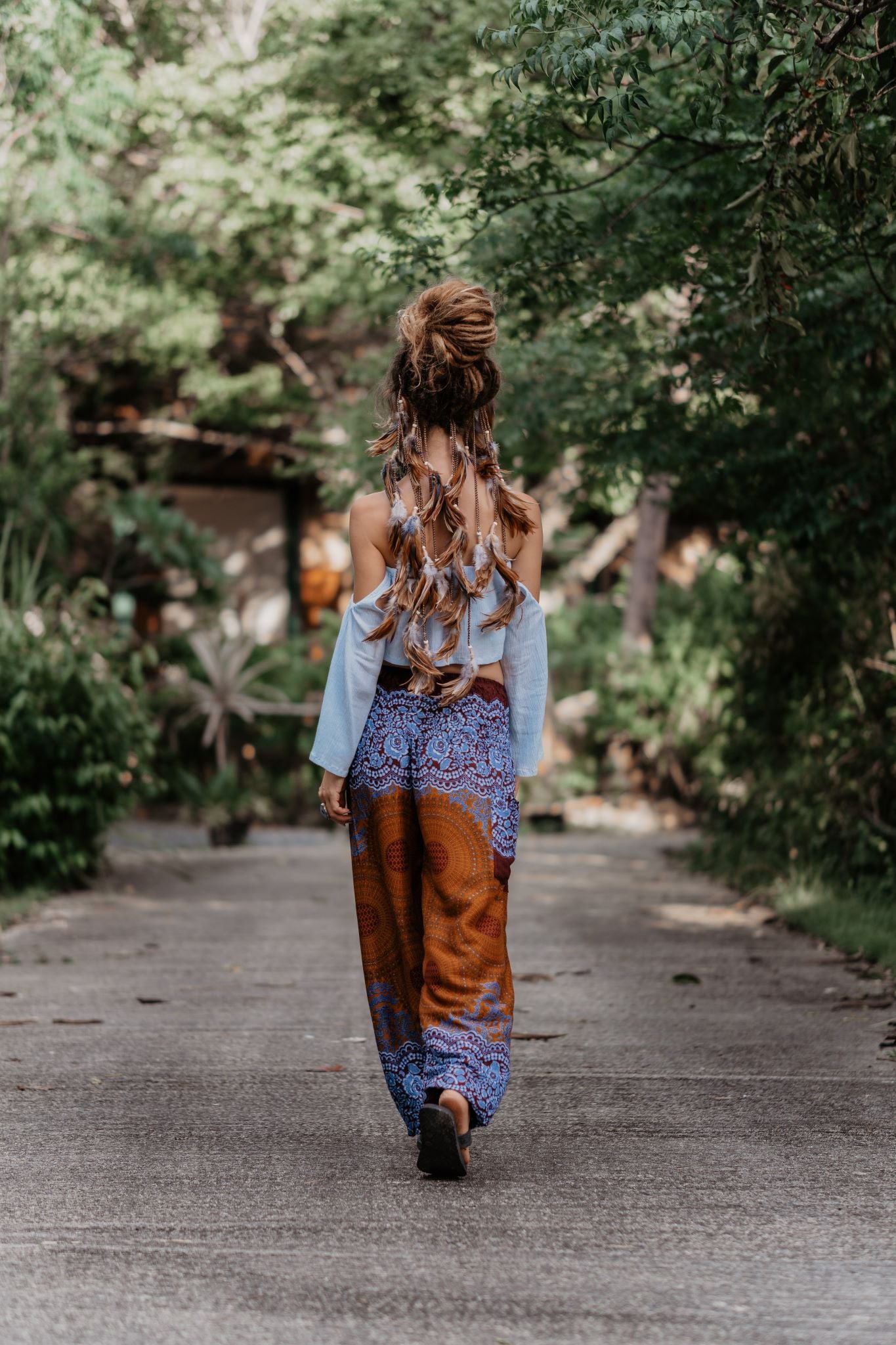 High Crotch Harem Pants - Mandala Print - Bronze/Blue