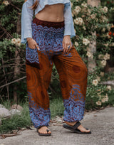 High Crotch Harem Pants - Mandala Print - Bronze/Blue
