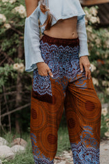 High Crotch Harem Pants - Mandala Print - Bronze/Blue