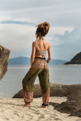 High Crotch Harem Pants - Mandala Print - Green