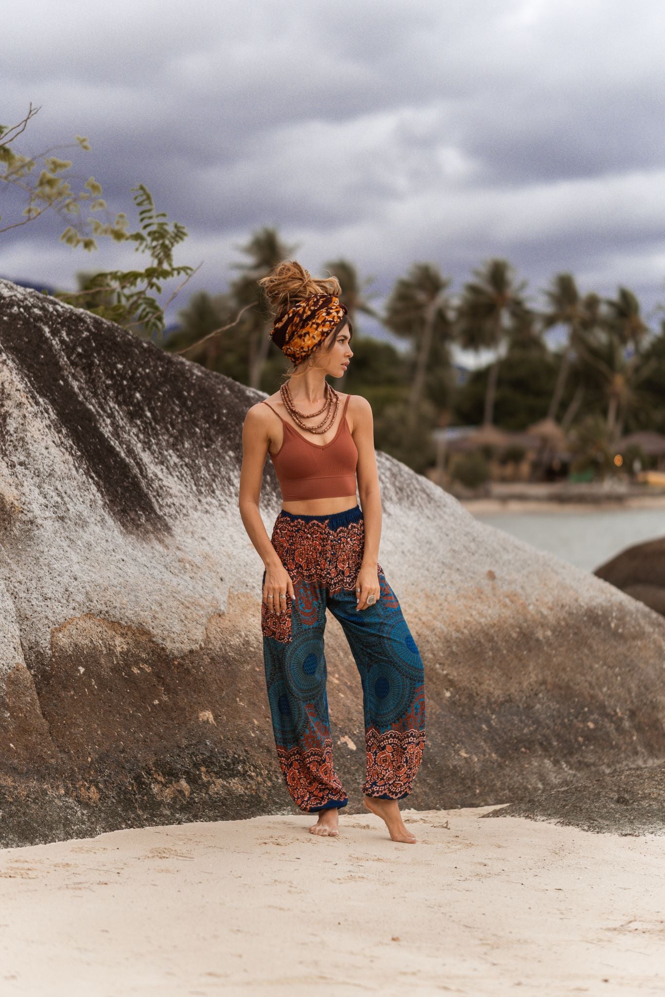 High Crotch Harem Pants - Mandala Print - Teal