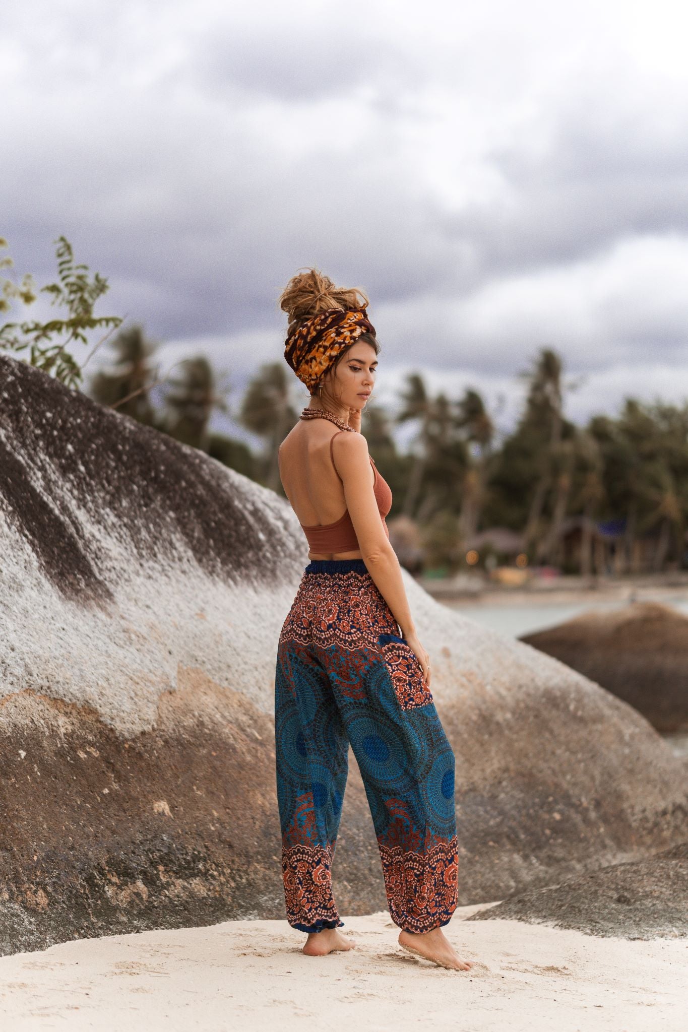High Crotch Harem Pants - Mandala Print - Teal