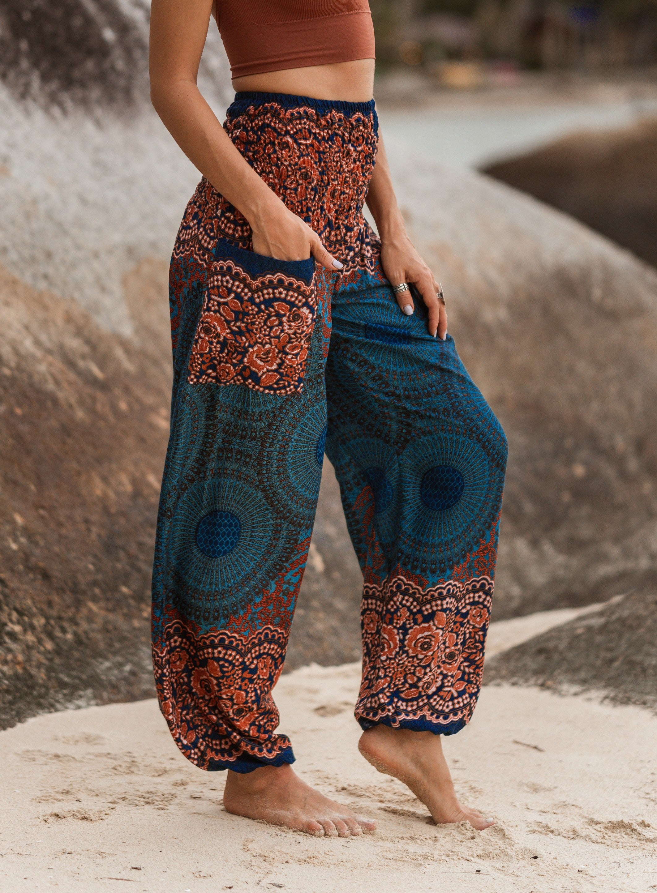 High Crotch Harem Pants - Mandala Print - Teal