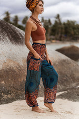 High Crotch Harem Pants - Mandala Print - Teal