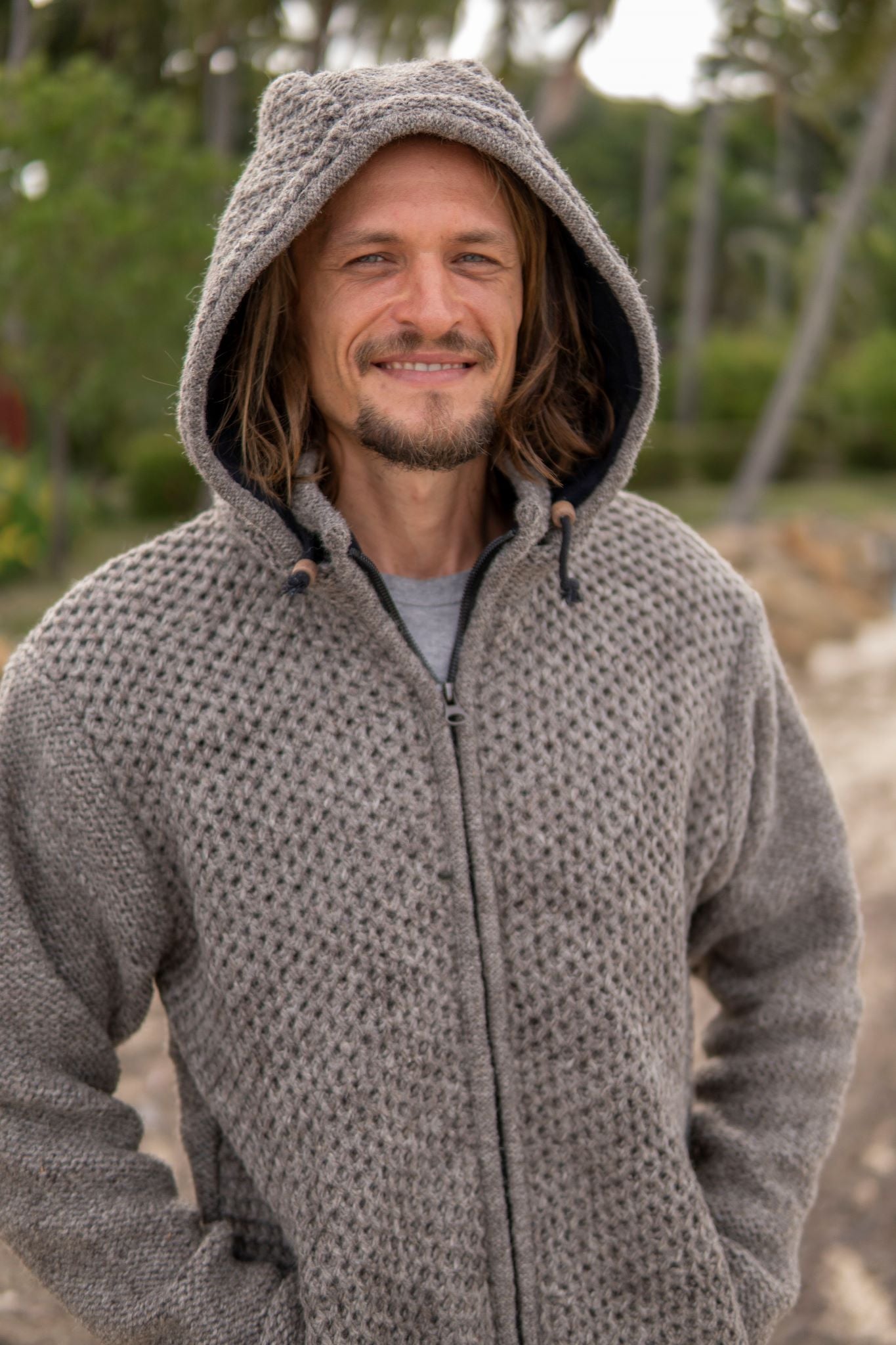 Wool Jacket - Eyelet Pattern - Brown