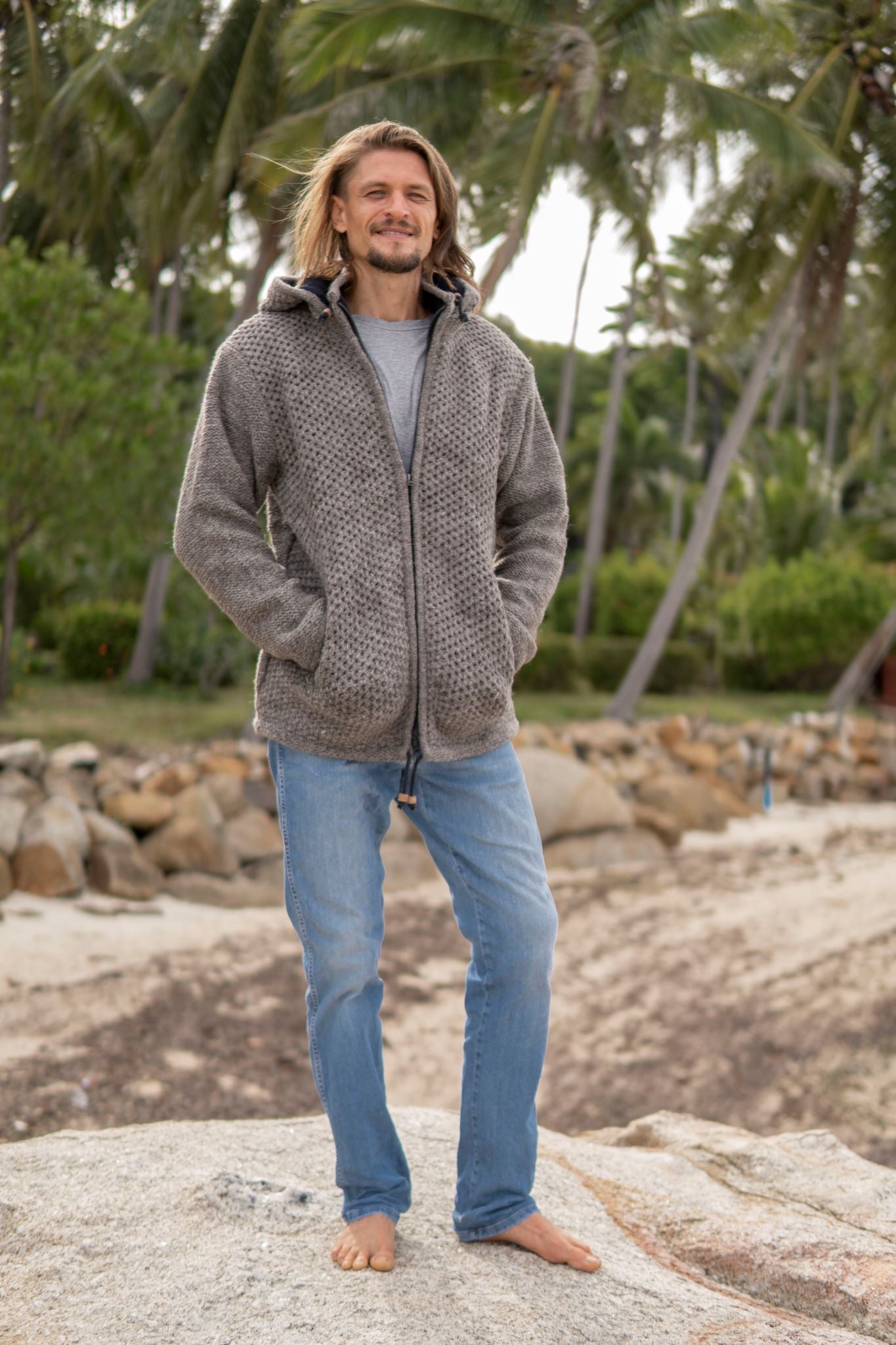 Wool Jacket - Eyelet Pattern - Brown