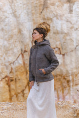 Wool Jacket - Eyelet Pattern - Brown