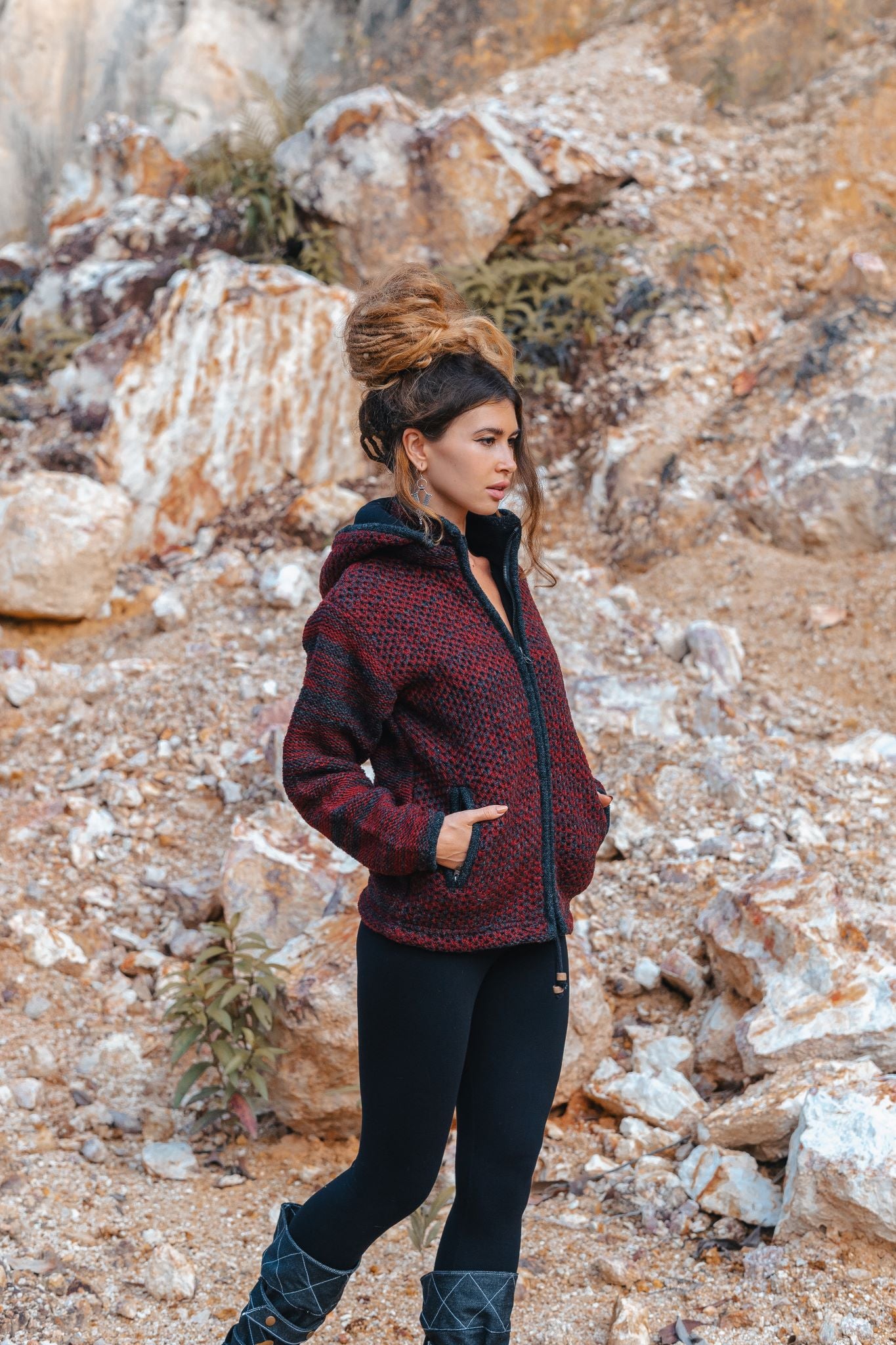 Wool Jacket - Eyelet Pattern - Maroon