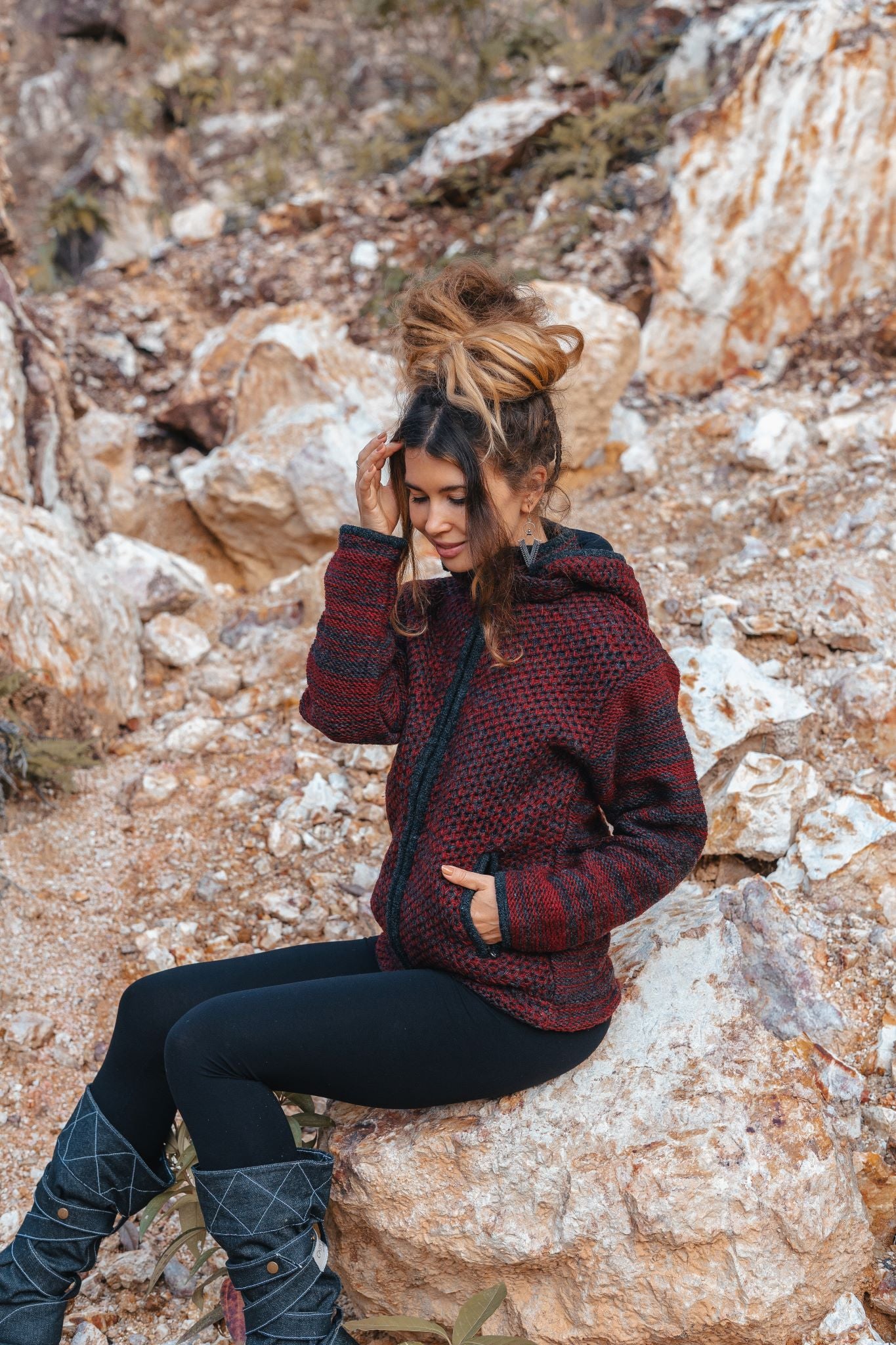 Wool Jacket - Eyelet Pattern - Maroon