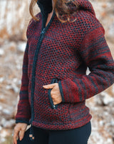 Wool Jacket - Eyelet Pattern - Maroon