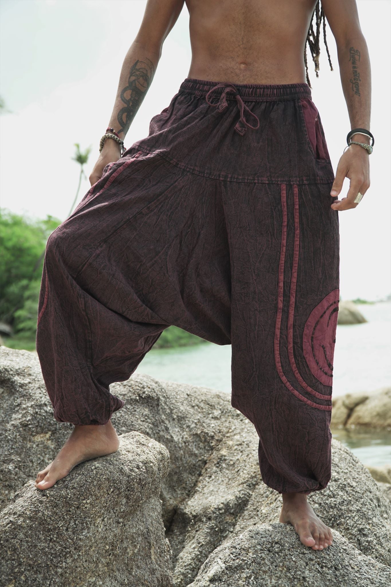 Harem Pants - Stonewash Ohm - Red