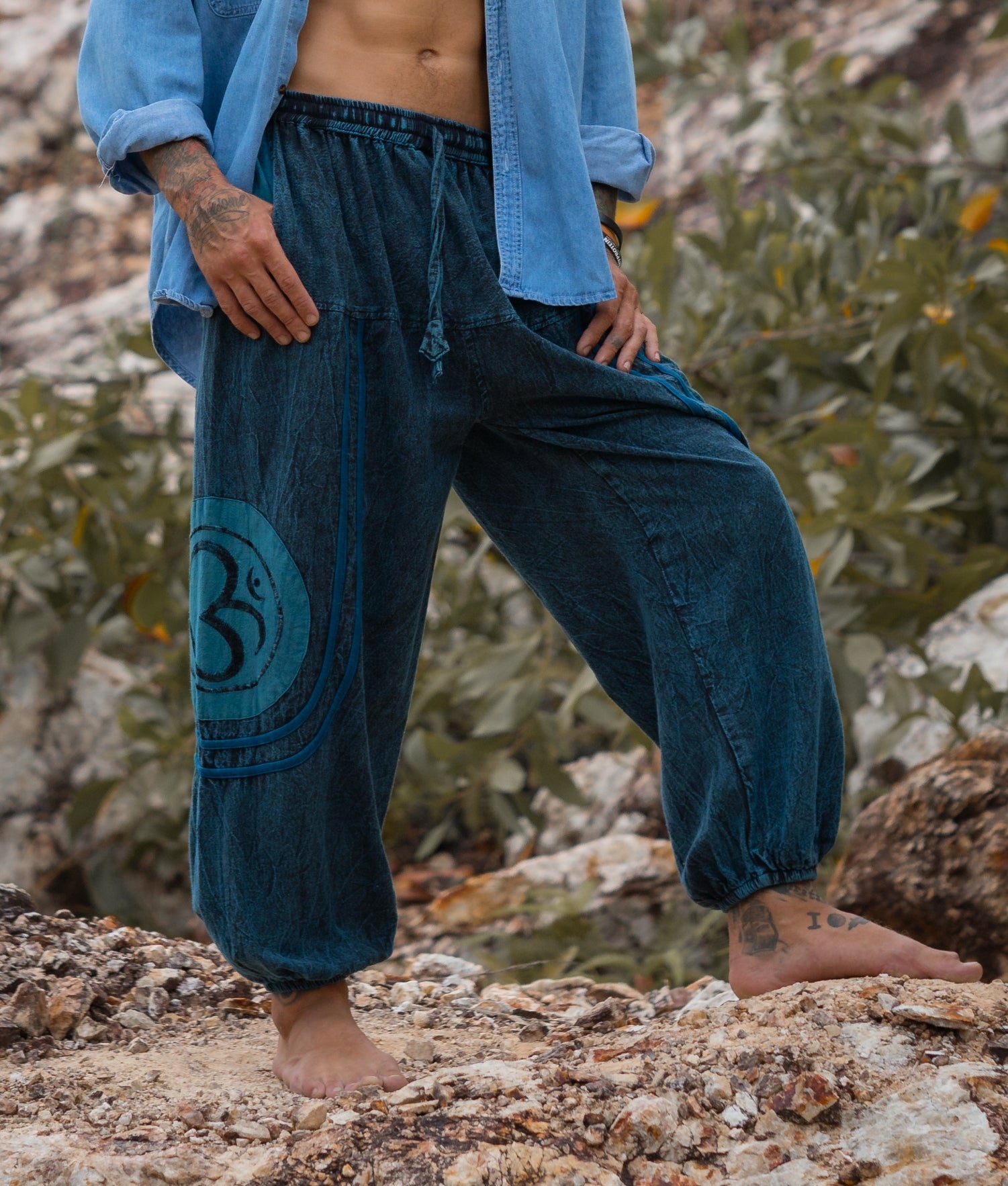 High Crotch Harem Pants - Stonewashed Ohm - Blue