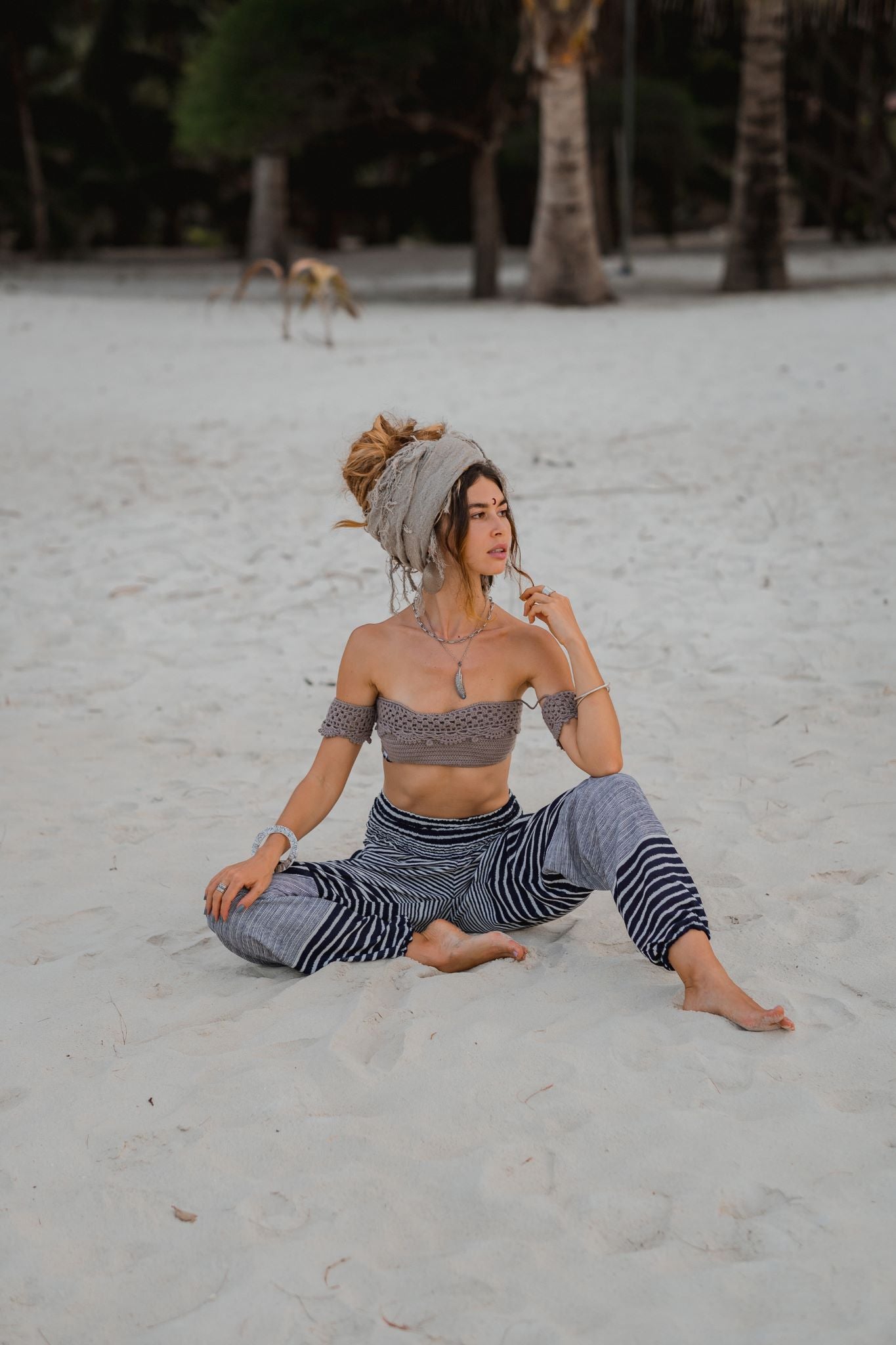 High Crotch Harem Pants - Striped - Navy