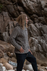 Wool Jacket - Cable Knit Aran - Light Brown