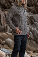 Wool Jacket - Cable Knit Aran - Light Brown