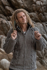 Wool Jacket - Cable Knit Aran - Light Brown