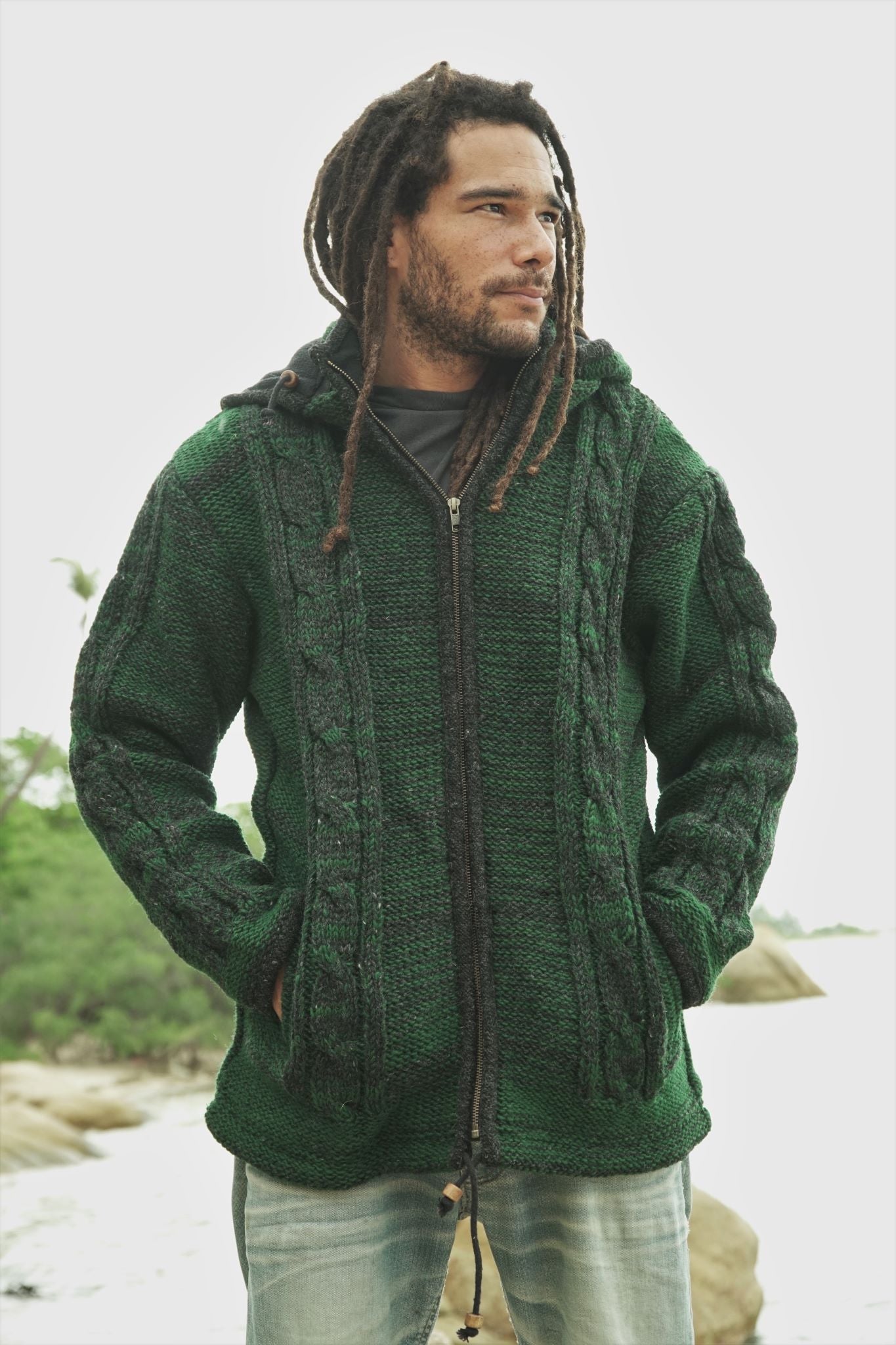 Wool Jacket - Cable Knit Aran - Green