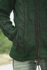 Wool Jacket - Cable Knit Aran - Green