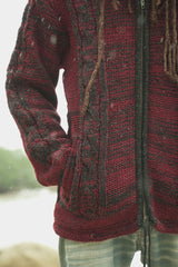 Wool Jacket - Cable Knit Aran - Maroon