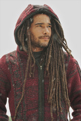 Wool Jacket - Cable Knit Aran - Maroon