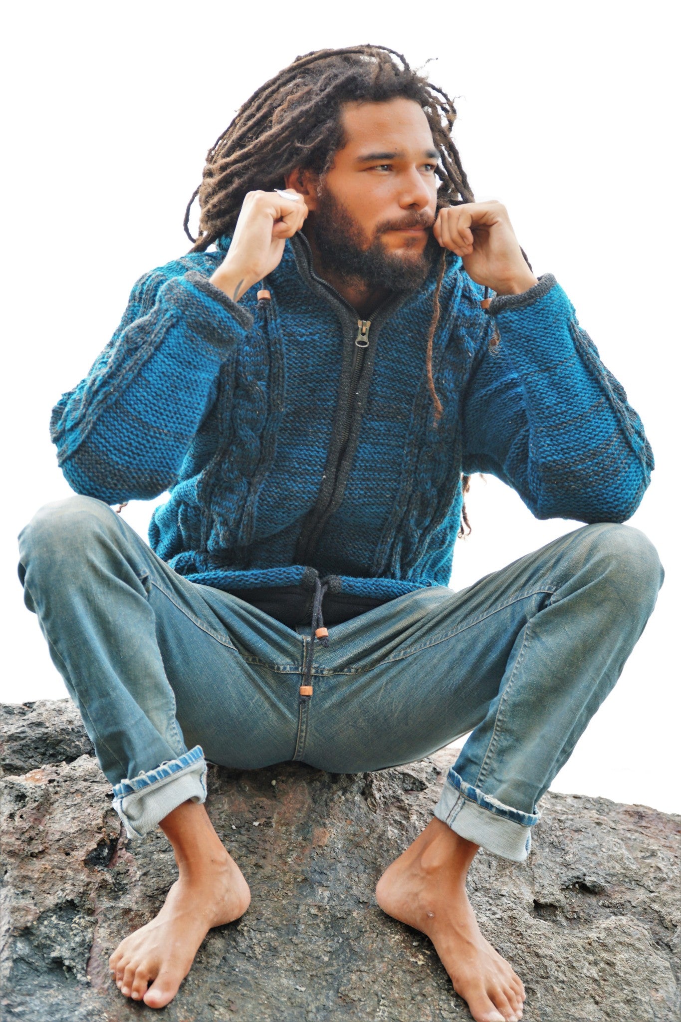 Wool Jacket - Cable Knit Aran - Teal