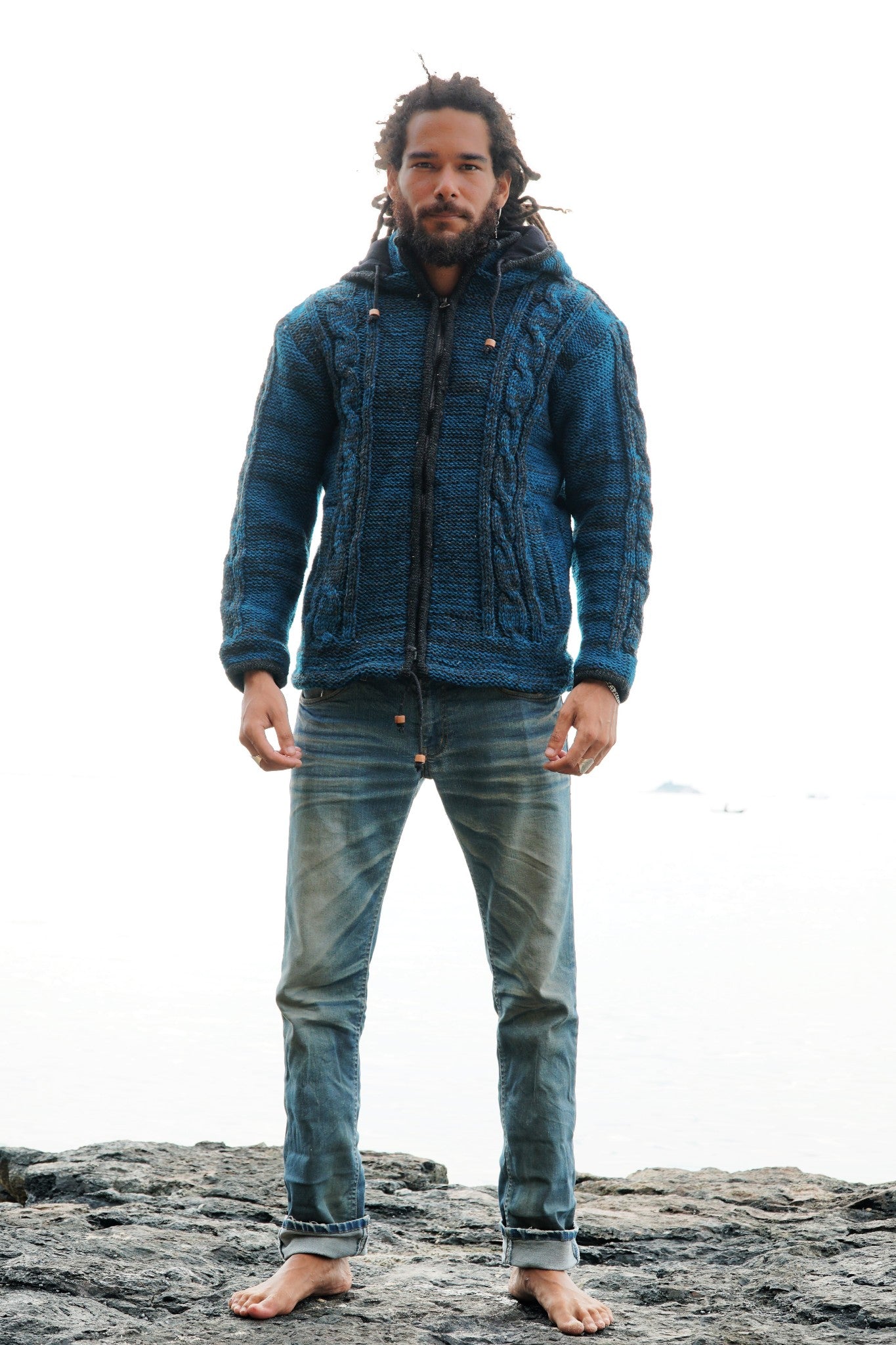 Wool Jacket - Cable Knit Aran - Teal