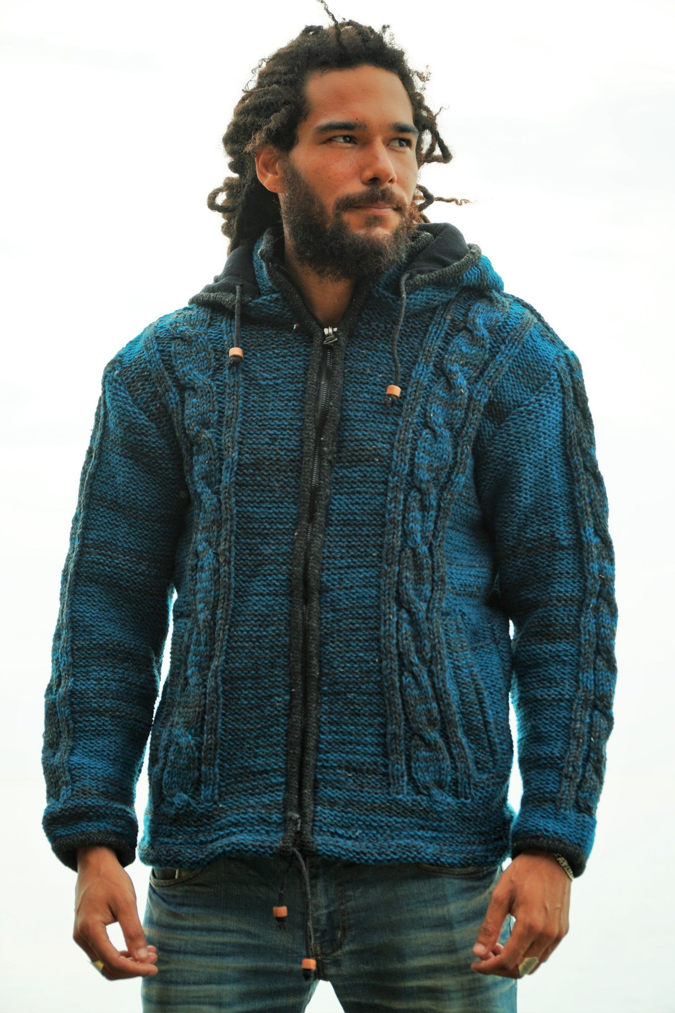 Wool Jacket - Cable Knit Aran - Teal