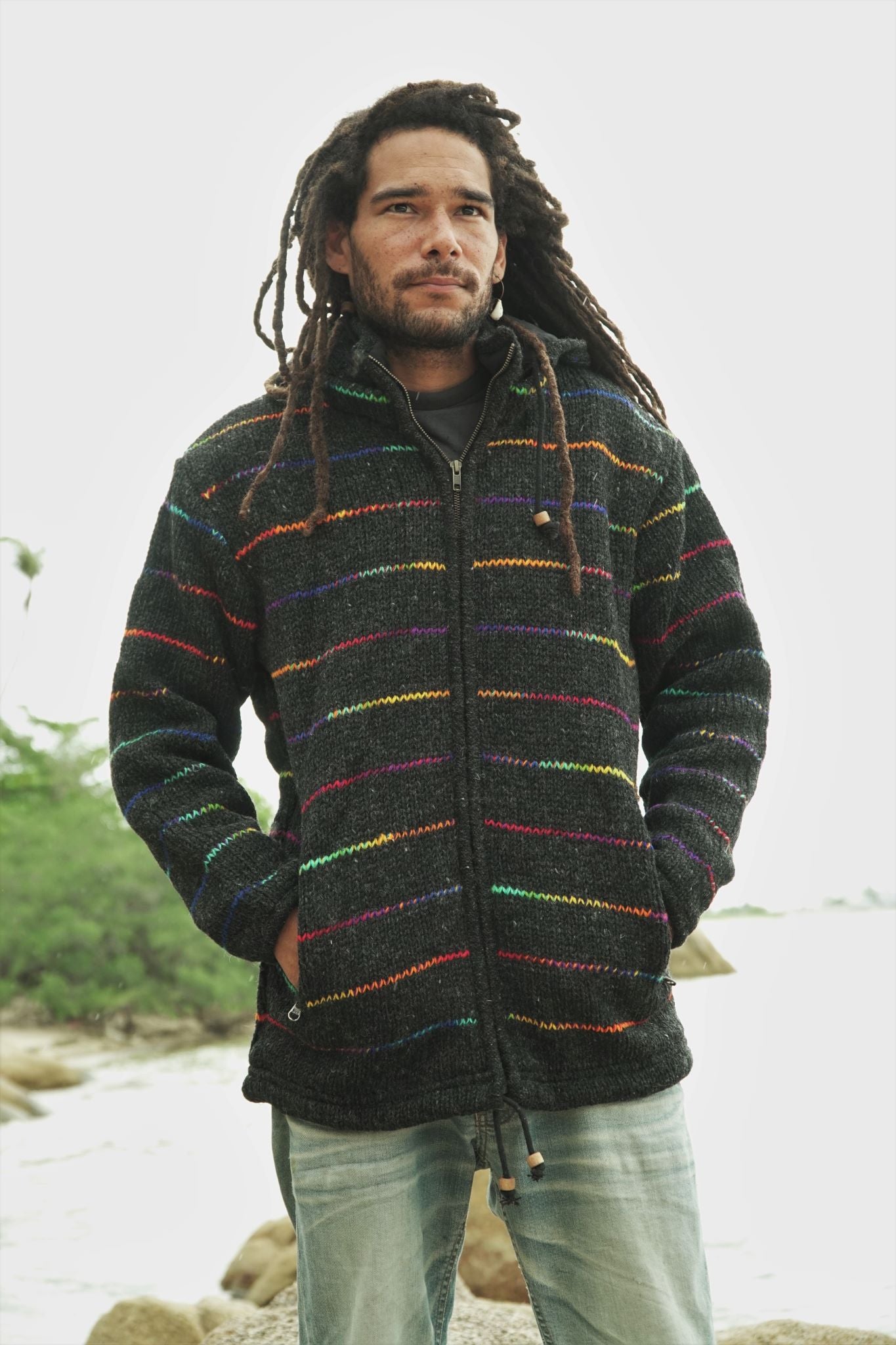 Wool Jacket - Charcoal - Rainbow Pinstripe