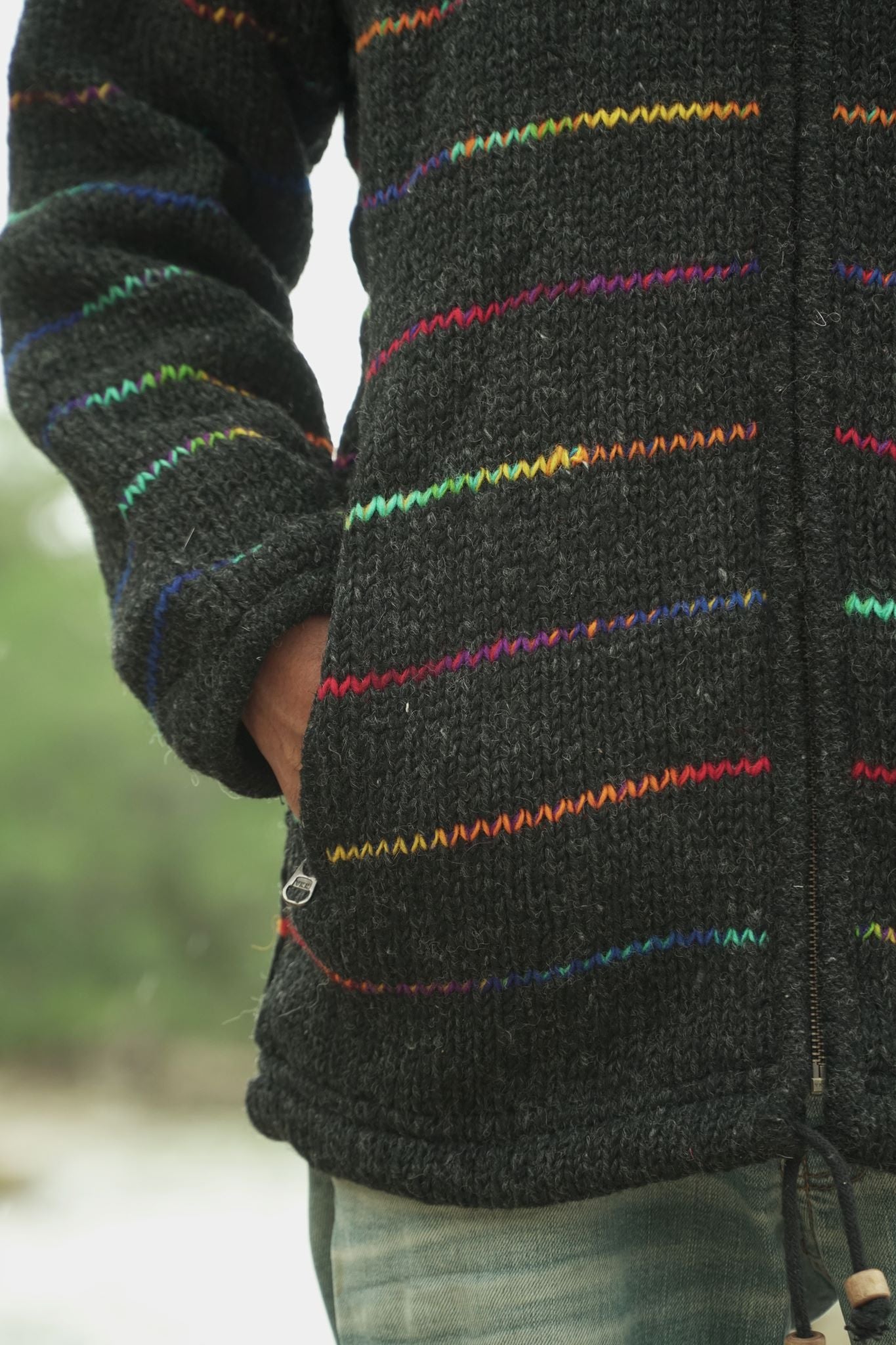 Wool Jacket - Charcoal - Rainbow Pinstripe