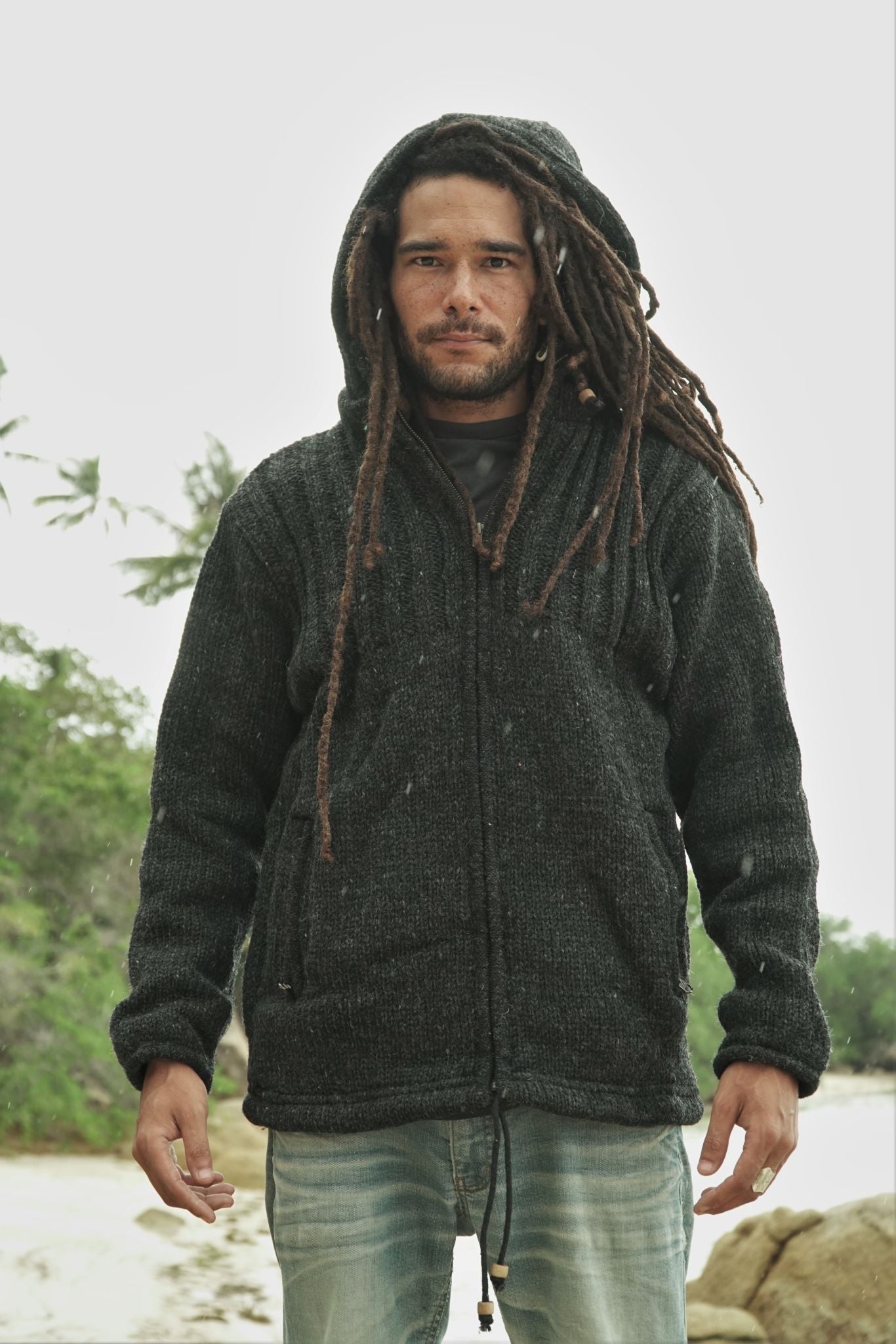 Wool Jacket - Ribbed Top - Charcoal