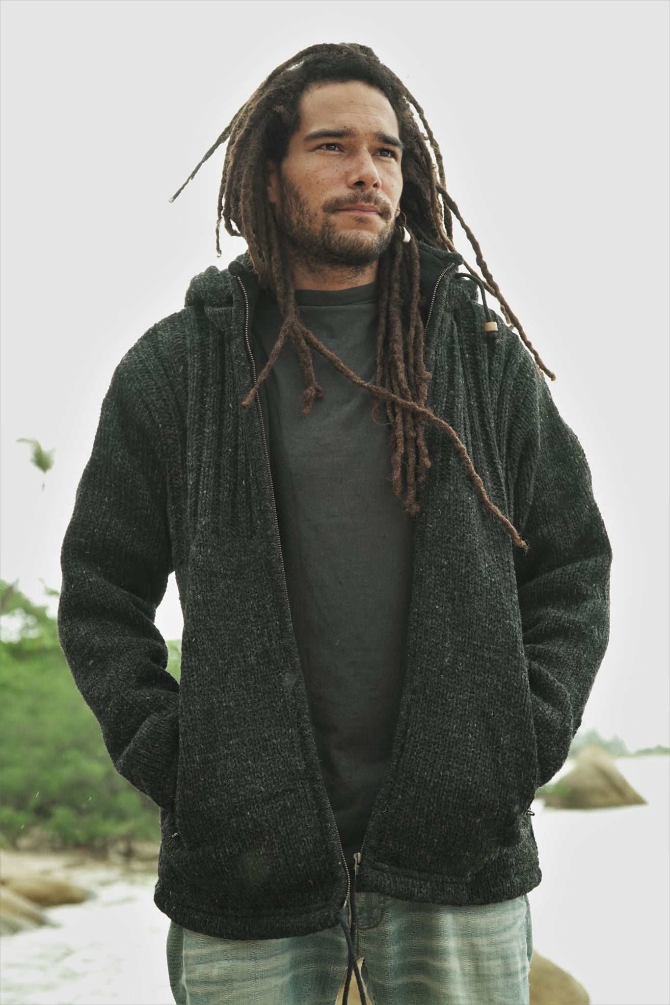 Wool Jacket - Ribbed Top - Charcoal