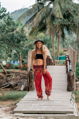 High Crotch Harem Pants - Large Paisley Print - Peach