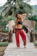 High Crotch Harem Pants - Large Paisley Print - Peach