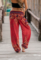 High Crotch Harem Pants - Large Paisley Print - Peach