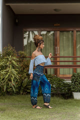 High Crotch Harem Pants - Vibrant Peacock Feather - Bright Blue