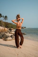 High Crotch Harem Pants - Plain - Brown