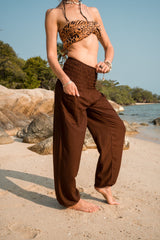 High Crotch Harem Pants - Plain - Brown