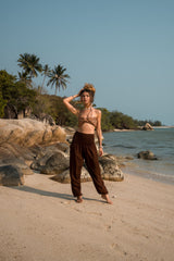 High Crotch Harem Pants - Plain - Brown