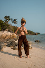 High Crotch Harem Pants - Plain - Brown