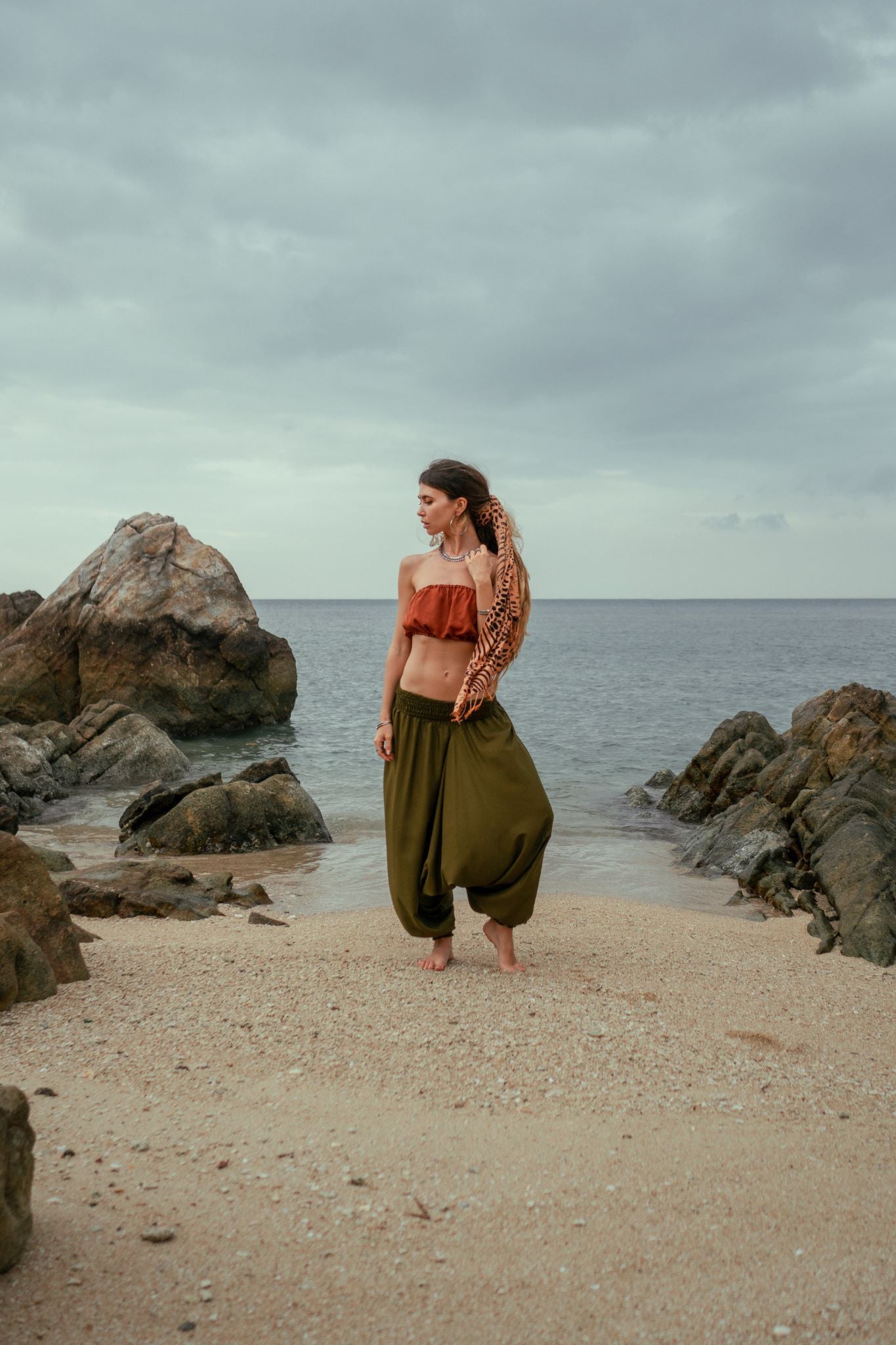 plain green harem pants regular or plus size