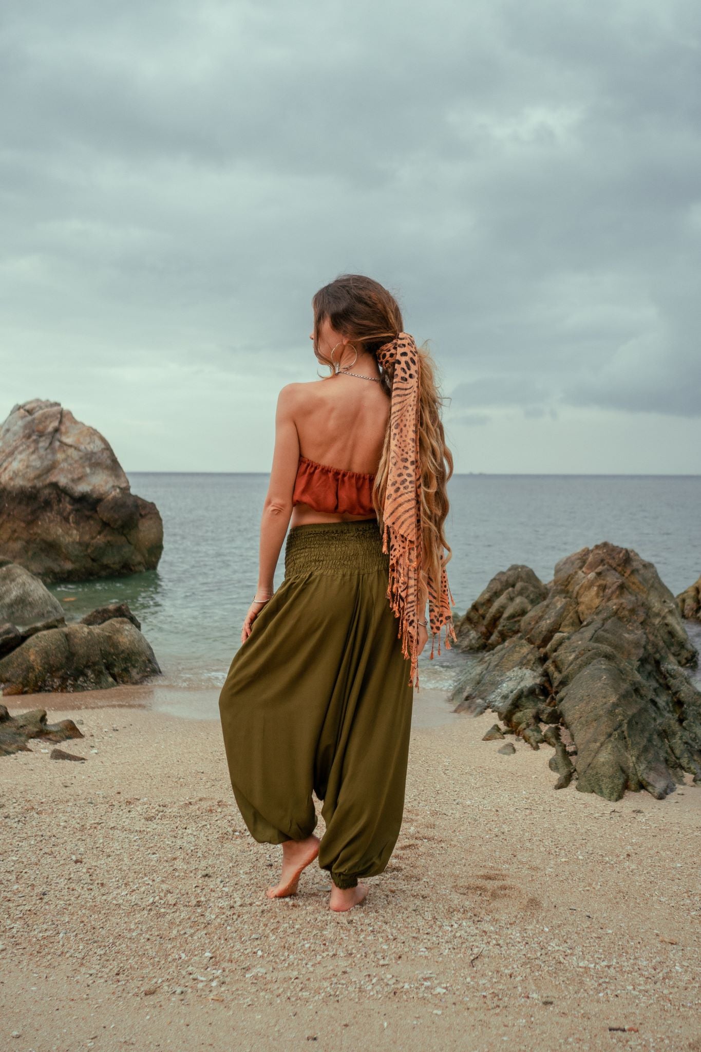 green summer harem pants boho clothing